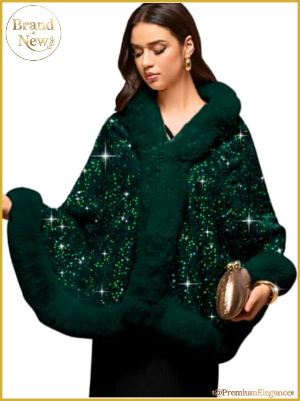 Sequin Faux Fur Shawl Wrap Velvet Winter Bridal Wedding Evening Cape